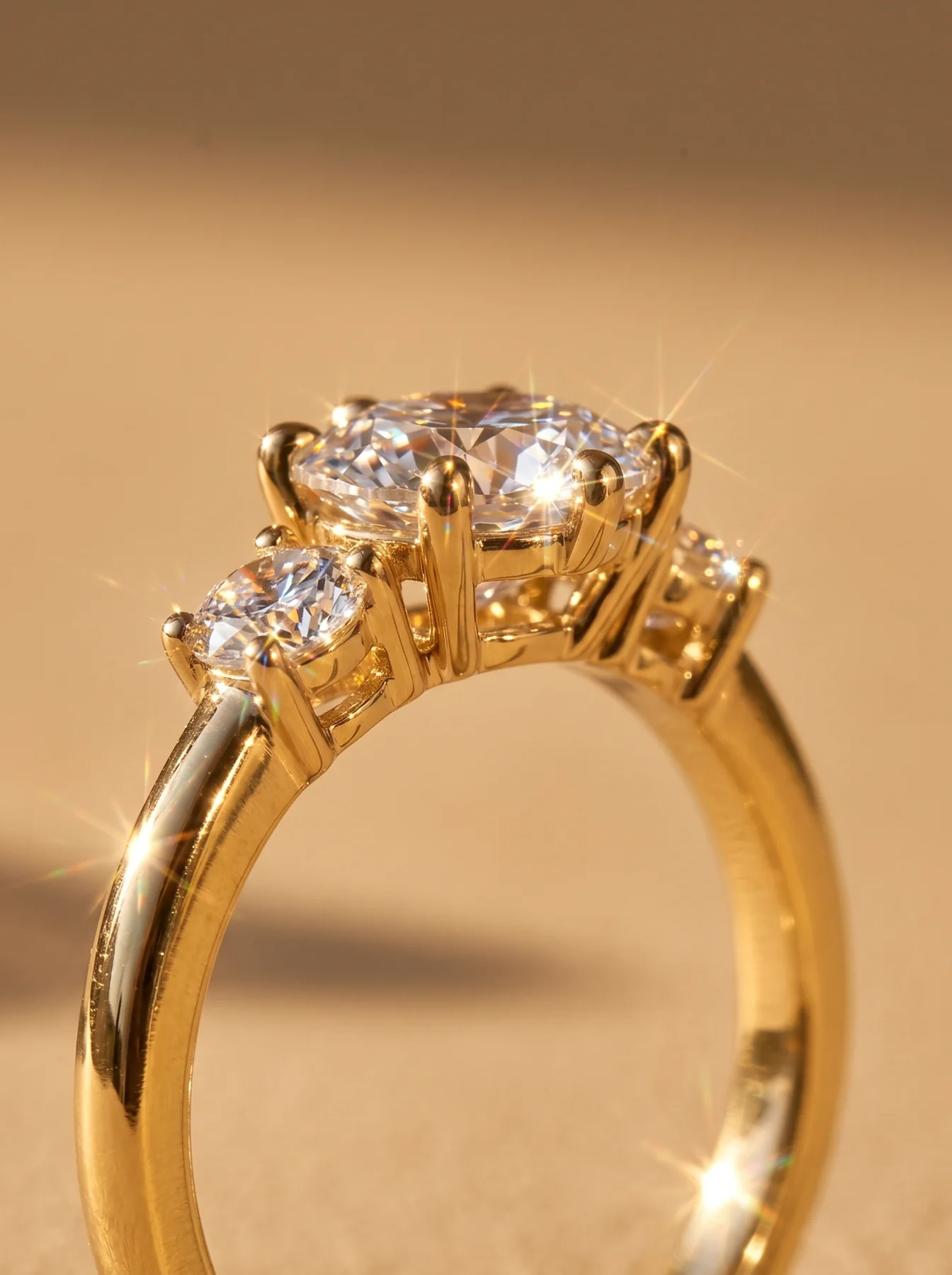 Close-up of diamond settings on a gold ring