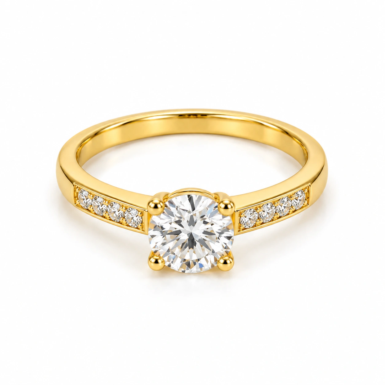 Yellow gold solitaire engagement ring with a round diamond