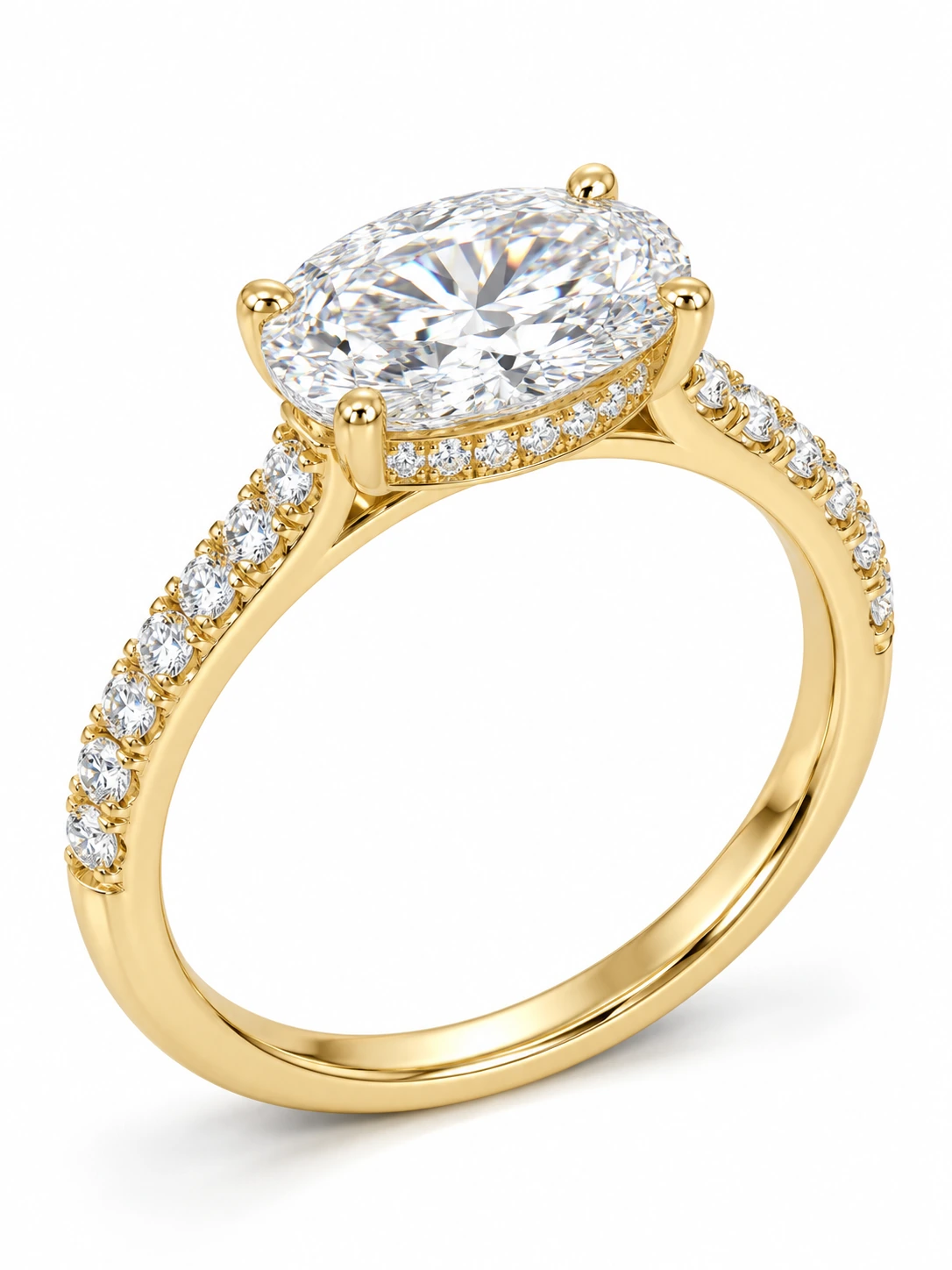 Maelle East West Hidden Halo Ring — 18K Yellow Gold — lab-grown diamond design visualisation — Halo Ring Collection — Victoria Diamonds