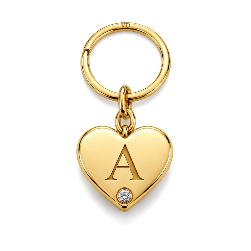 Amelie Heart Initial Key Charm in 18K Yellow Gold by Victoria Diamonds