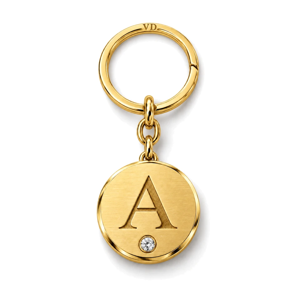 Atlas Circle Initial Key Charm in 18K Yellow Gold by Victoria Diamonds