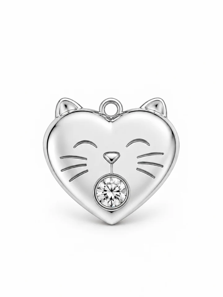 Whisker Heart Pendant in Sterling 925 silver with a lab-grown diamond