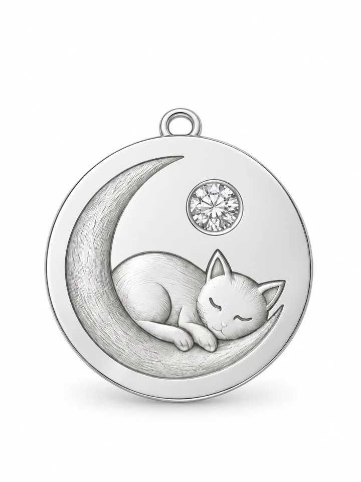 Moonlight Purr Pendant in Sterling 925 silver with a lab-grown diamond