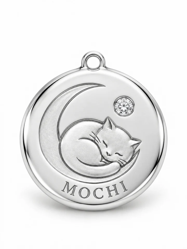 Moonlight Purr Cat Charm in Sterling 925 silver with a lab-grown diamond