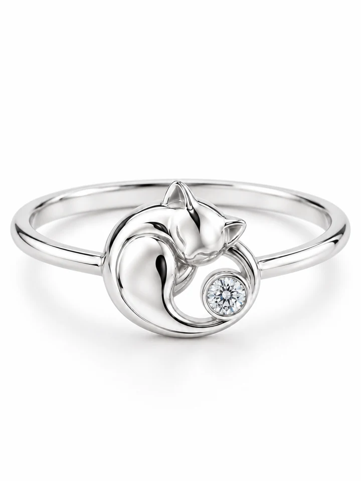 Curled Companion Ring in Sterling 925 silver with a lab-grown diamond