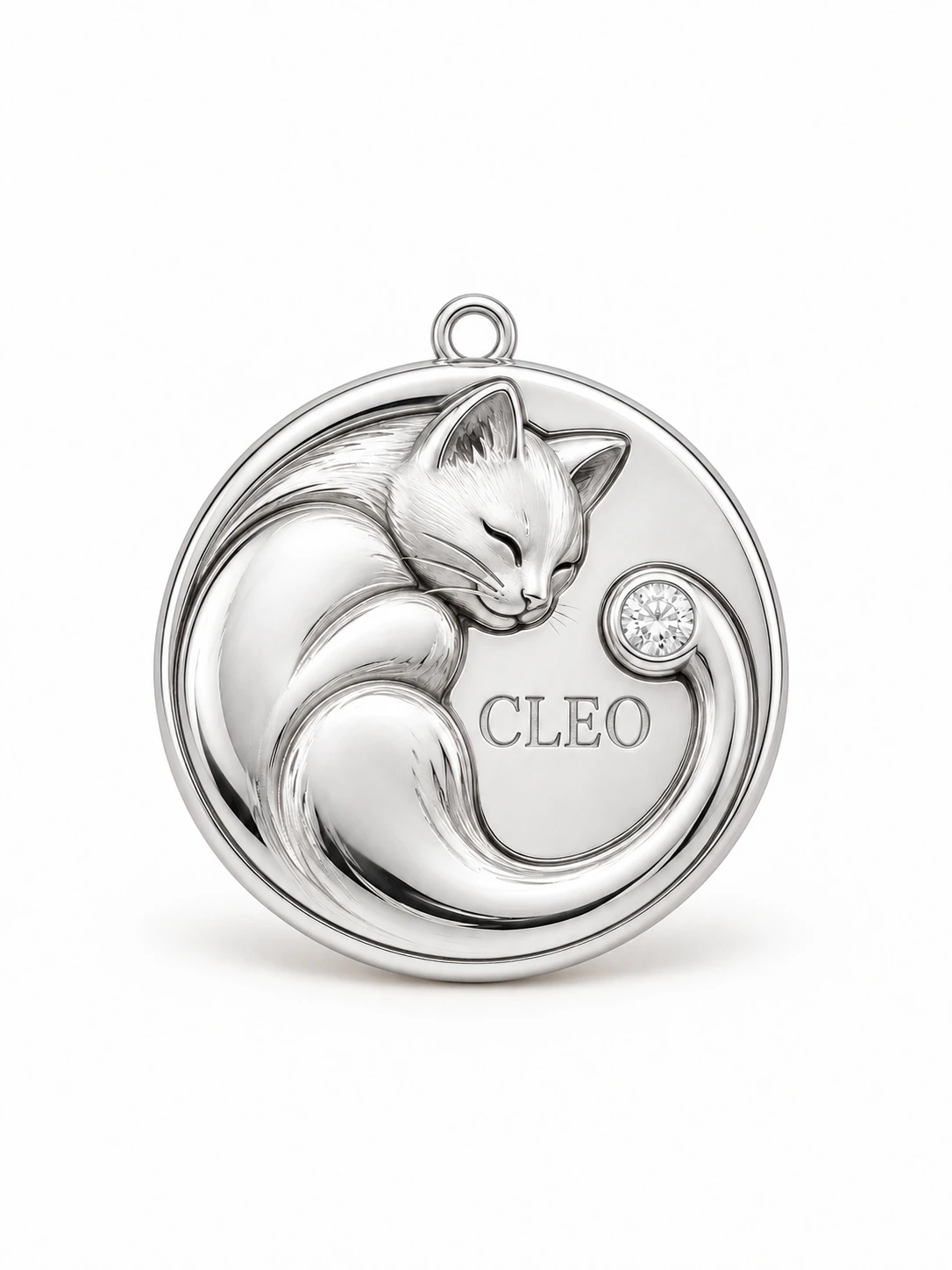 Curled Companion Cat Charm — Sterling 925 silver — lab-grown diamond design visualisation — Pet Lover Collection — Victoria Diamonds
