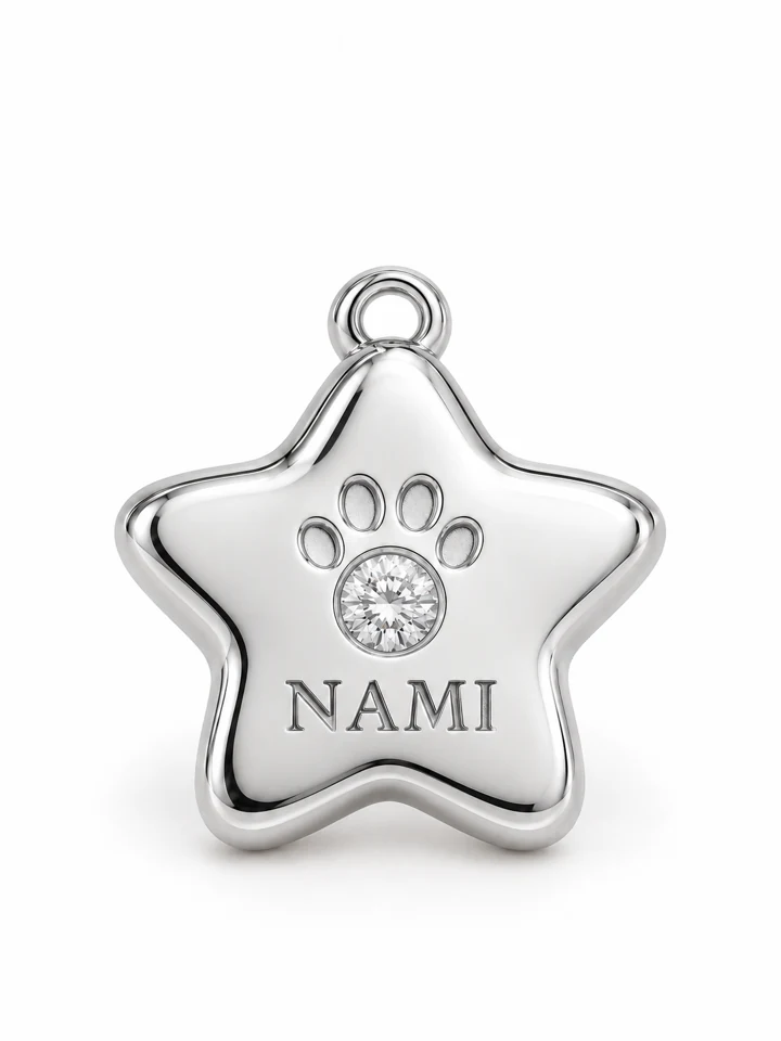 Starlit Paw Cat Charm in Sterling 925 silver with a lab-grown diamond