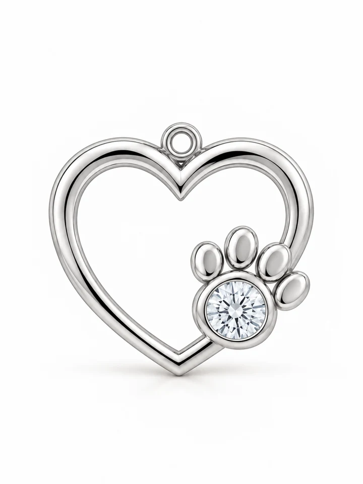 Pawprint Promise Pendant in Sterling 925 silver with a lab-grown diamond