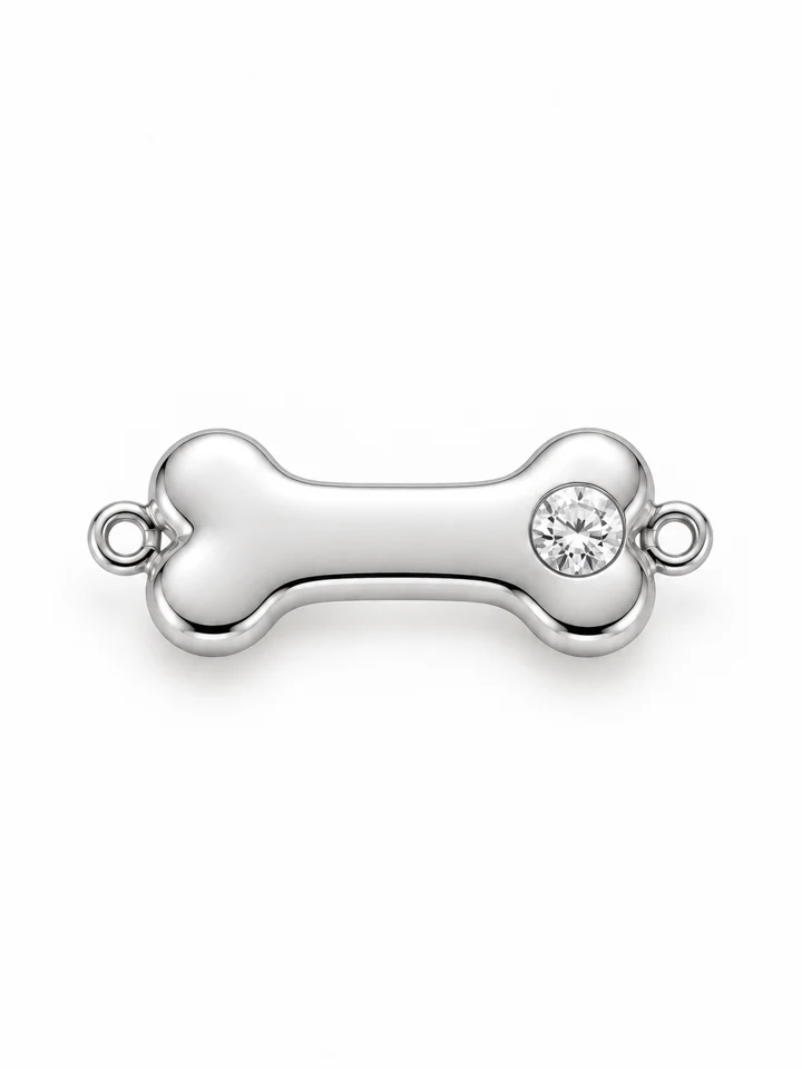 Little Bone Bracelet Charm in Sterling 925 silver with a lab-grown diamond