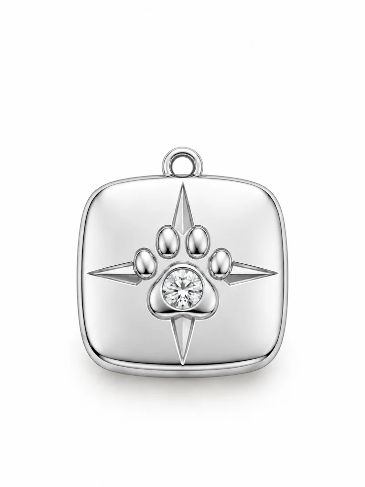 Homeward Paw Pendant in Sterling 925 silver with a lab-grown diamond