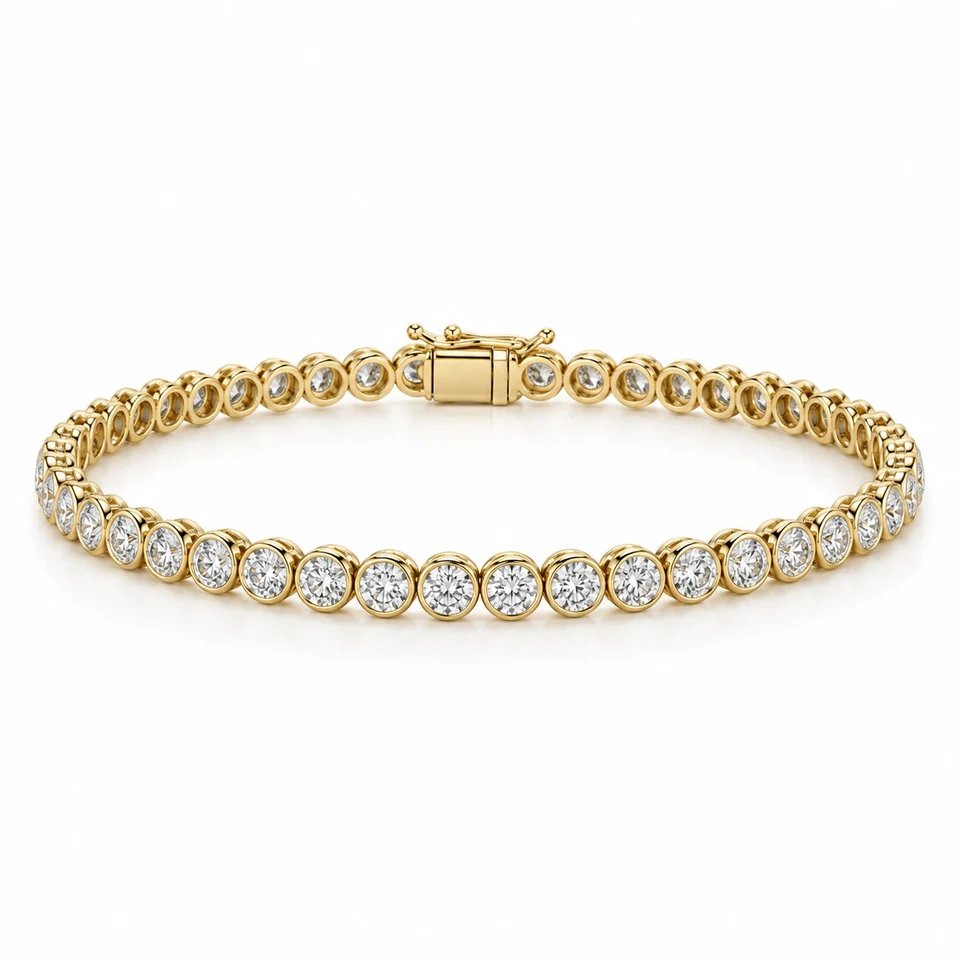 Round Bezel Tennis Bracelet — 18K Yellow Gold — lab-grown diamond design visualisation — Tennis Collection — Victoria Diamonds