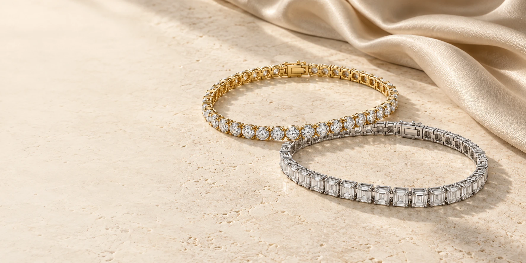 Yellow gold and platinum diamond tennis bracelets from Victoria Diamonds London